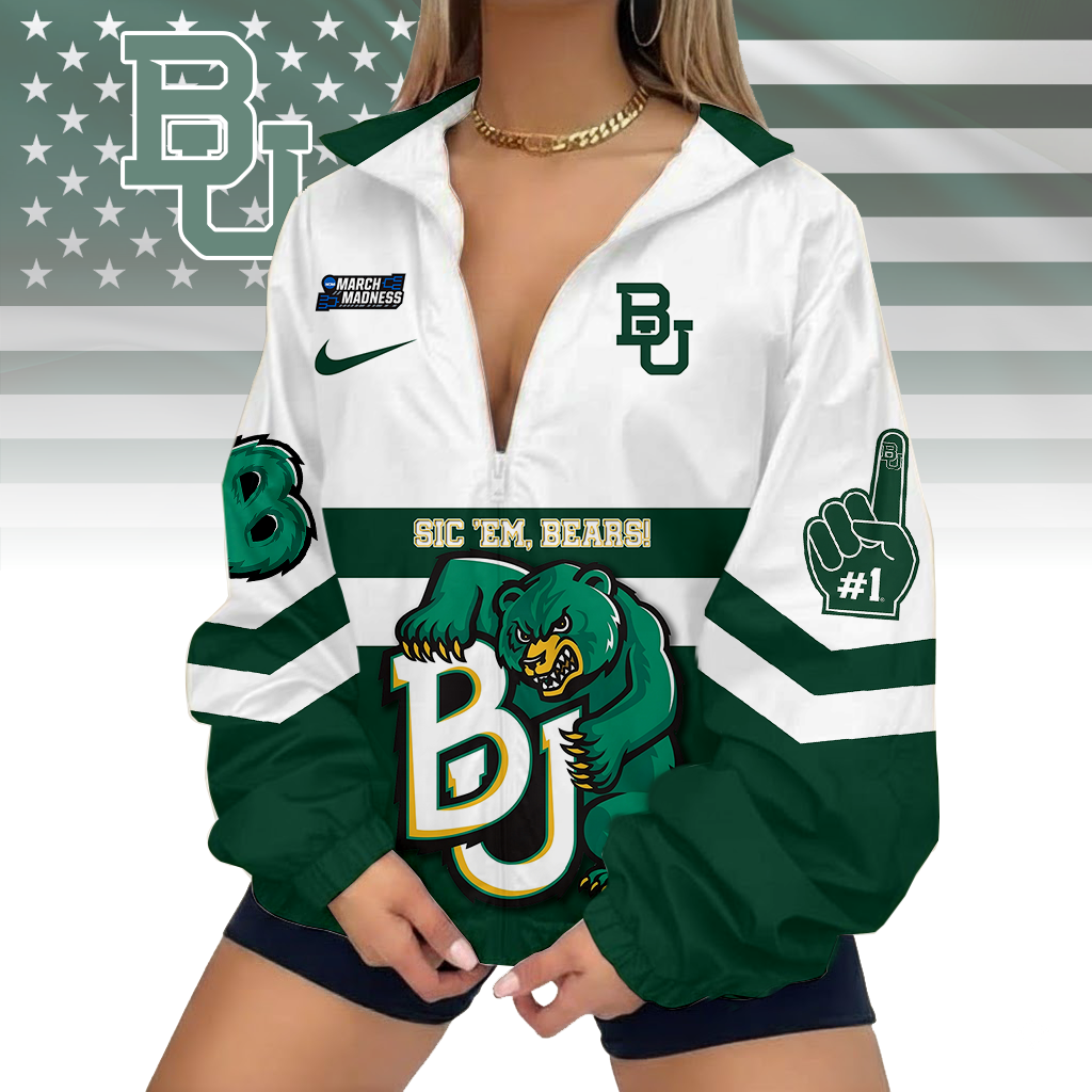 LIMITED EDITION - NEW CUSTOMIZED MAM NCAA18 BAB BA BEARS V-NECK ZIPPER SWEATSHIRT JACKET