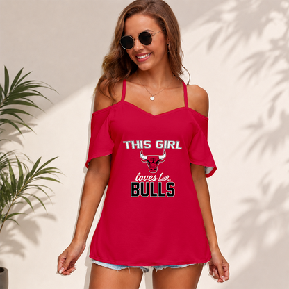 [HOT DEAL] NEW CUSTOMIZED NBA19 CBU CHICAGO BULLS WOMEN'S STRAPPY OFF-SHOULDER TOP