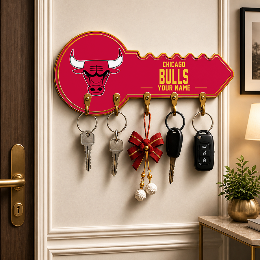 [HOT DEAL] NEW CUSTOMIZED NBA19 CBU CHICAGO BULLS WALL KEY HOLDER FOR HOME