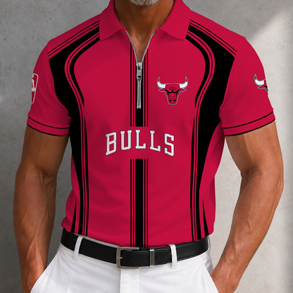 [HOT DEAL] NEW CUSTOMIZED NBA19 CBU CHICAGO BULLS ZIP POLO SHIRT