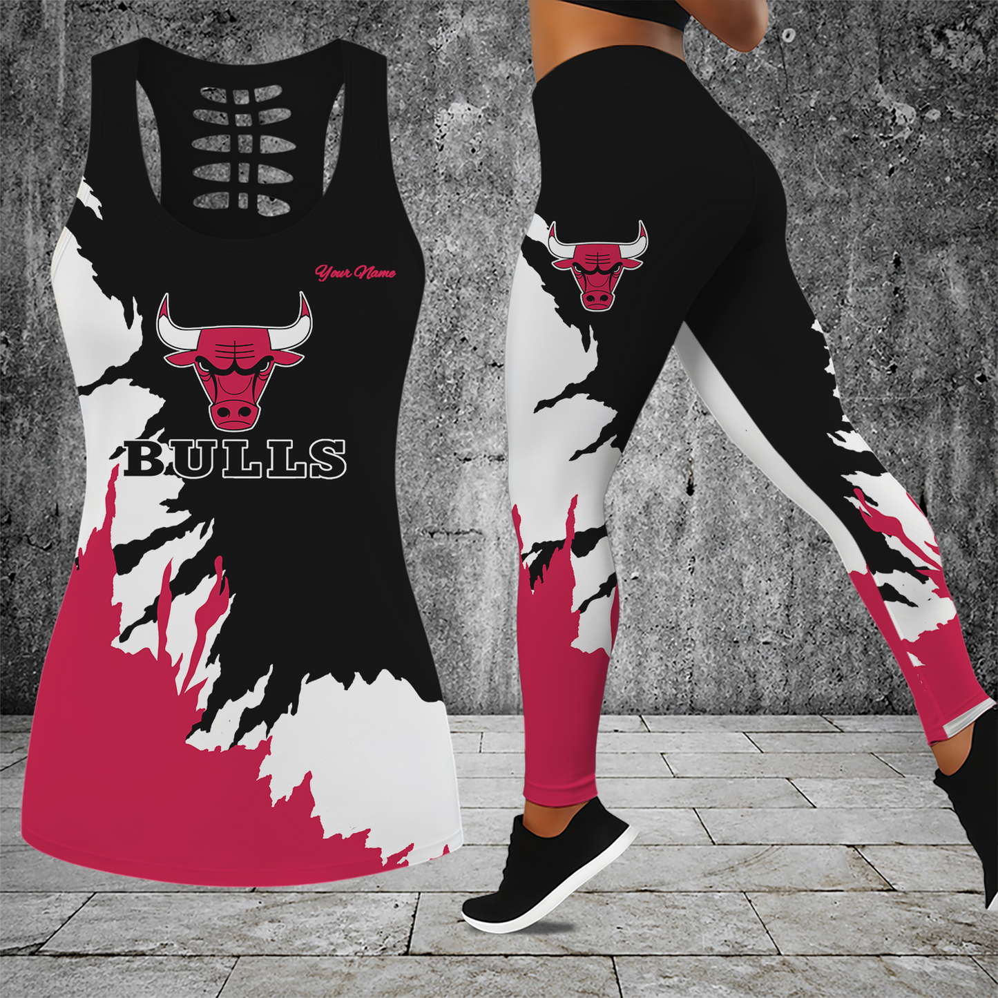 [HOT DEAL] NEW CUSTOMIZED NBA19 CBU CHICAGO BULLS HOLLOW TANK TOP & LEGGINGS SET