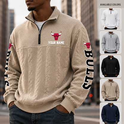 [HOT DEAL] NEW CUSTOMIZED NBA19 CBU CHICAGO BULLS MULTICOLOR QUARTER-ZIP SWEATSHIRT