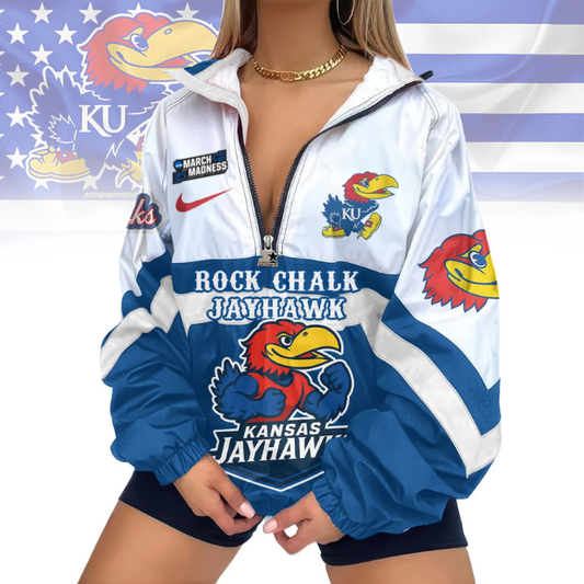 LIMITED EDITION - NEW CUSTOMIZED MAM NCAA01 KSJ KS JAYHAWKS V-NECK ZIPPER SWEATSHIRT JACKET