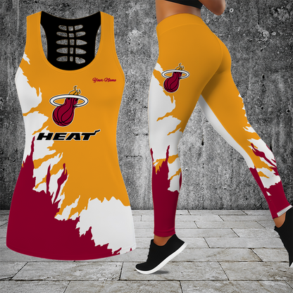 [HOT DEAL] NEW CUSTOMIZED NBA20 MHE MIAMI HEAT HOLLOW TANK TOP & LEGGINGS SET