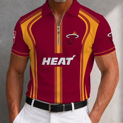 [HOT DEAL] NEW CUSTOMIZED NBA20 MHE MIAMI HEAT ZIP POLO SHIRT