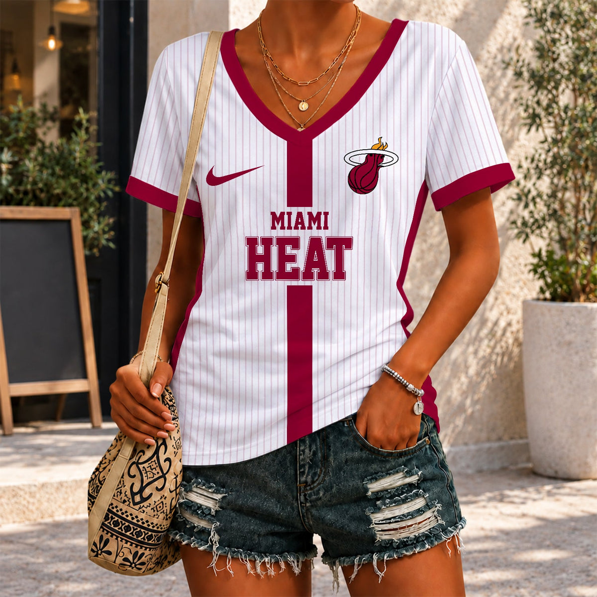 [HOT DEAL] NEW CUSTOMIZED NBA20 MHE MIAMI HEAT V-NECK FEMALE SHIRT