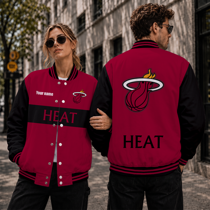 [HOT DEAL] NEW CUSTOMIZED NBA20 MHE MIAMI HEAT BASEBALL JACKET, SATIN VARSITY JACKET