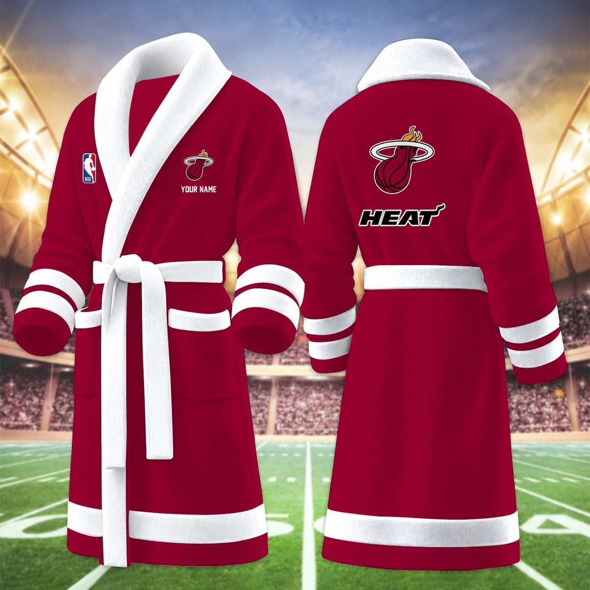 [HOT DEAL] NEW CUSTOMIZED NBA20 MHE MIAMI HEAT MULTICOLOR FLEECE BATHROBE