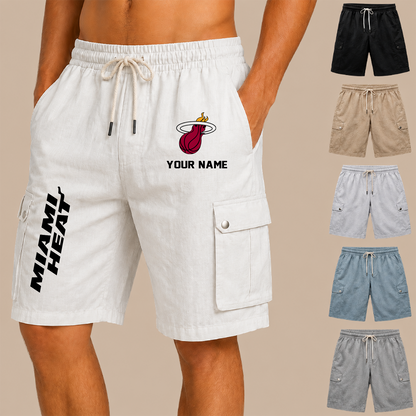 [HOT DEAL] NEW CUSTOMIZED NBA20 MHE MIAMI HEAT MEN'S DRAWSTRING CARGO SHORTS
