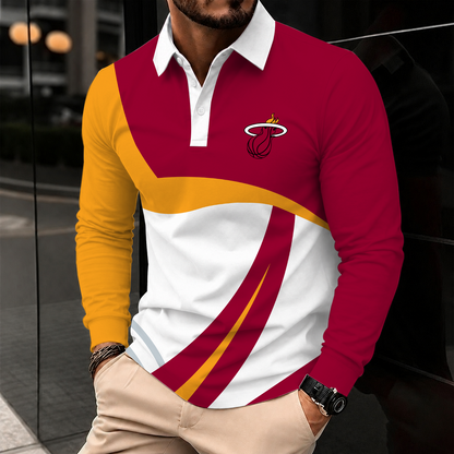 [HOT DEAL] NEW CUSTOMIZED NBA20 MHE MIAMI HEAT MEN LONG SLEEVE POLO