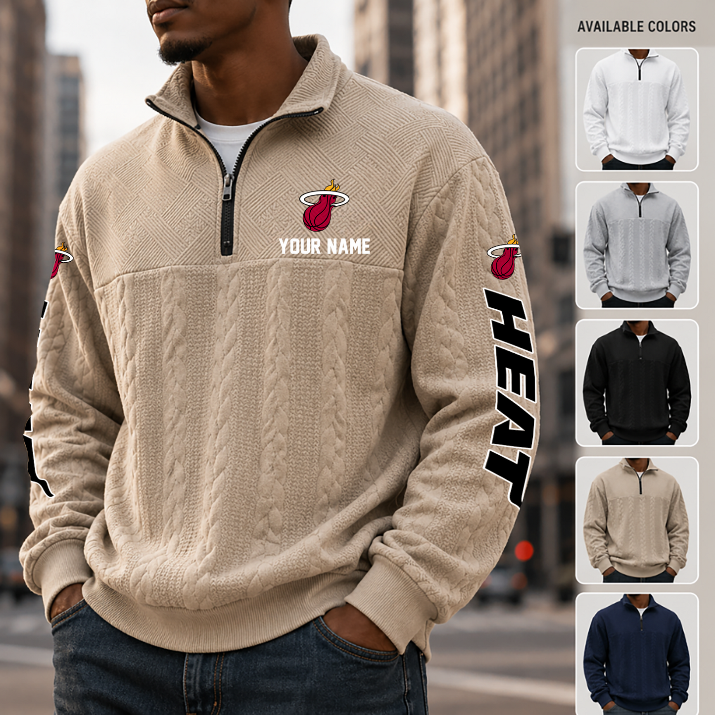 [HOT DEAL] NEW CUSTOMIZED NBA20 MHE MIAMI HEAT MULTICOLOR QUARTER-ZIP SWEATSHIRT