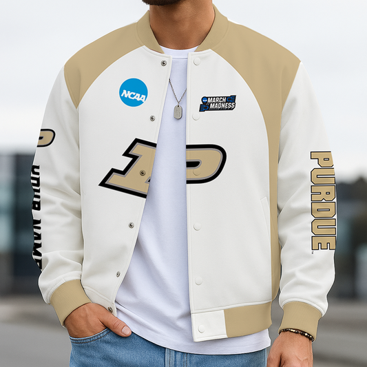 LIMITED DROP - NEW CUSTOMIZED | NCAA MAM20 PUB PU BOILERMAKERS BASEBALL JACKET, SATIN VARSITY JACKET