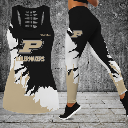 [FAN FAVORITE] NEW CUSTOMIZED NCAA MAM20 PUB PURDUE BOILERMAKERS STRAPPY HOLLOW TANK TOP & LEGGINGS SET