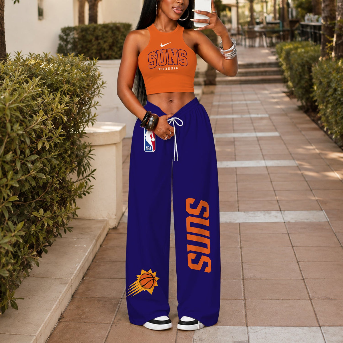 [HOT DEAL] NEW CUSTOMIZED NBA21 PSU PHOENIX SUNS'S CROP TOP & LONGPANTS SET