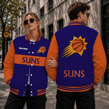 [HOT DEAL] NEW CUSTOMIZED NBA21 PSU PHOENIX SUNS BASEBALL JACKET, SATIN VARSITY JACKET