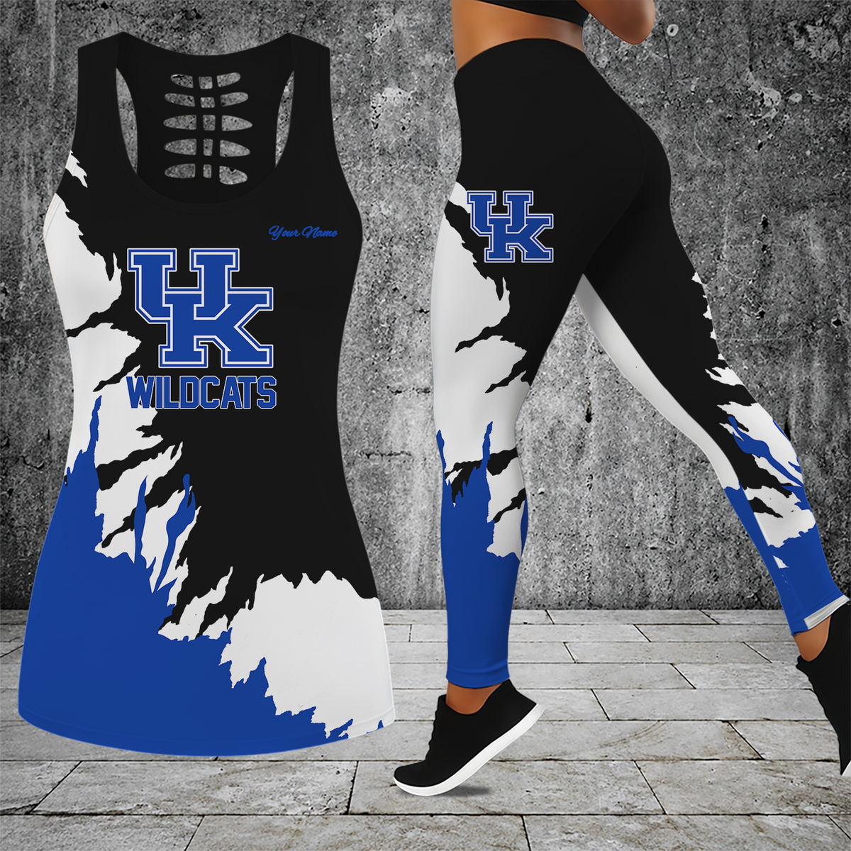 [FAN FAVORITE] NEW CUSTOMIZED NCAA MAM22 KEW KENTUCKY WILDCATS STRAPPY HOLLOW TANK TOP & LEGGINGS SET