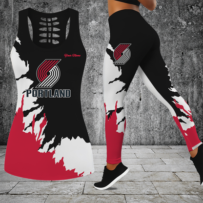 [HOT DEAL] NEW CUSTOMIZED NBA22 PTB PORTLAND TRAIL BLAZERS HOLLOW TANK TOP & LEGGINGS SET