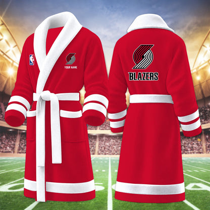 [HOT DEAL] NEW CUSTOMIZED NBA22 PTB PORTLAND TRAIL BLAZERS MULTICOLOR FLEECE BATHROBE