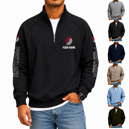 [HOT DEAL] NEW CUSTOMIZED NBA22 PTB PORTLAND TRAIL BLAZERS  MEN'S QUARTER ZIP PULLOVER