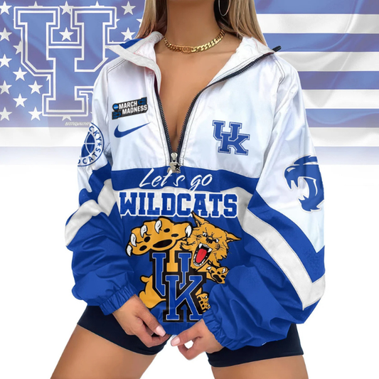 LIMITED EDITION - NEW CUSTOMIZED MAM NCAA22 KEW KE WILDCATS V-NECK ZIPPER SWEATSHIRT JACKET