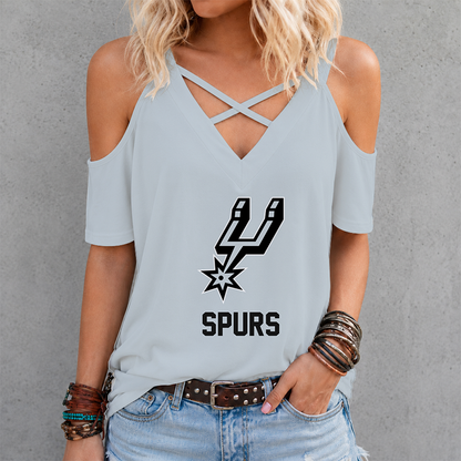 [HOT DEAL] NEW CUSTOMIZED NBA23 SAS SAN ANTONIO SPURS CRISS CROSS V-NECK TOP