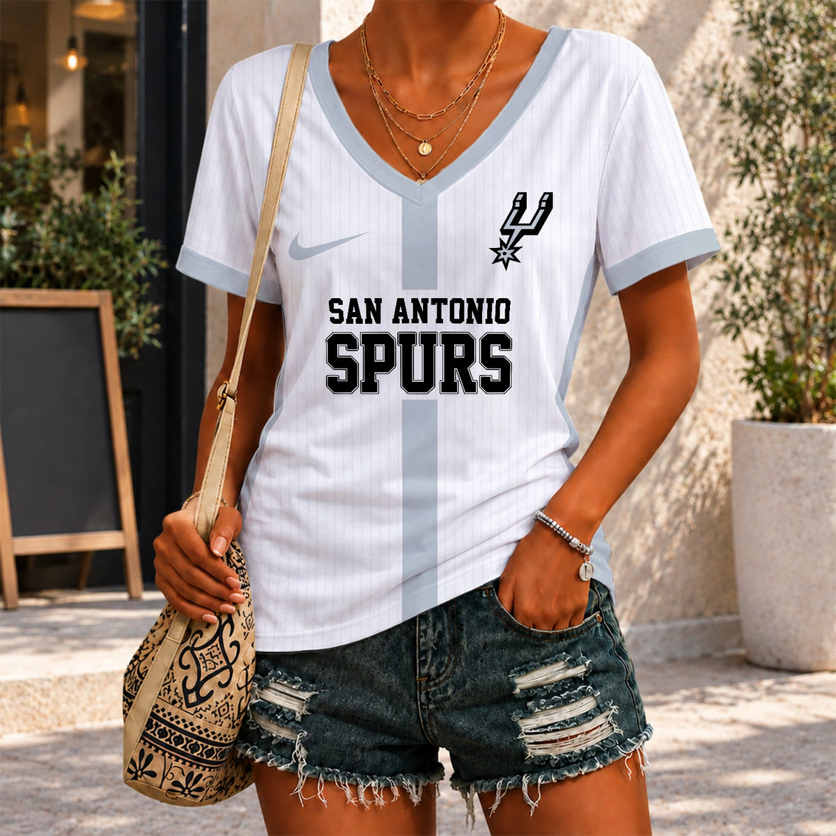 [HOT DEAL] NEW CUSTOMIZED NBA23 SAS SAN ANTONIO SPURS V-NECK FEMALE SHIRT