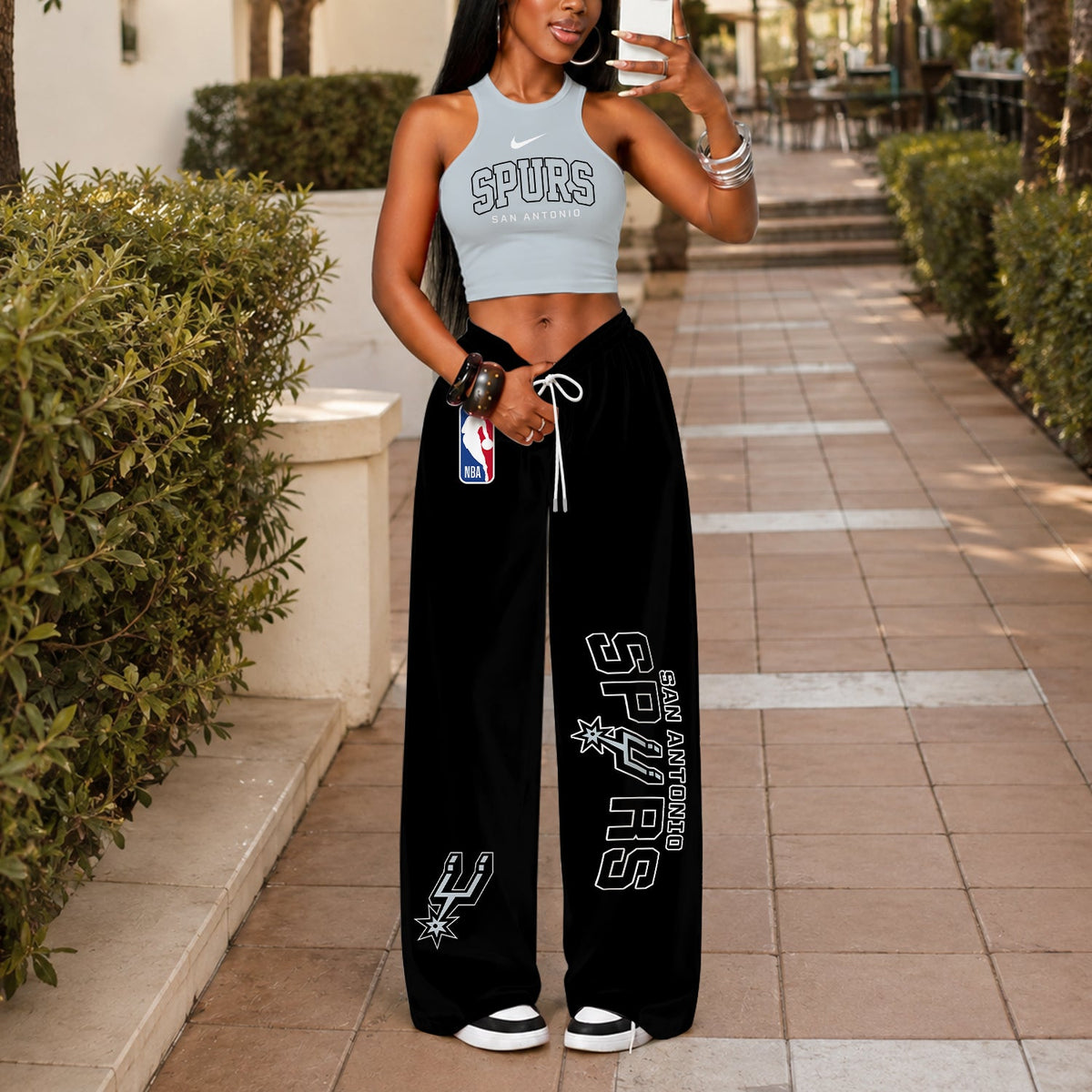 [HOT DEAL] NEW CUSTOMIZED NBA23 SAS SAN ANTONIO SPURS'S CROP TOP & LONGPANTS SET