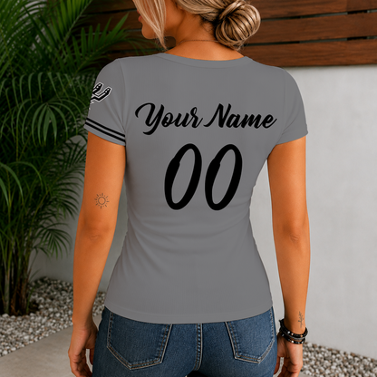 [HOT DEAL] NEW CUSTOMIZED NBA23 SAS SAN ANTONIO SPURS  WOMEN'S SHORT SLEEVE HENLEY T-SHIRT