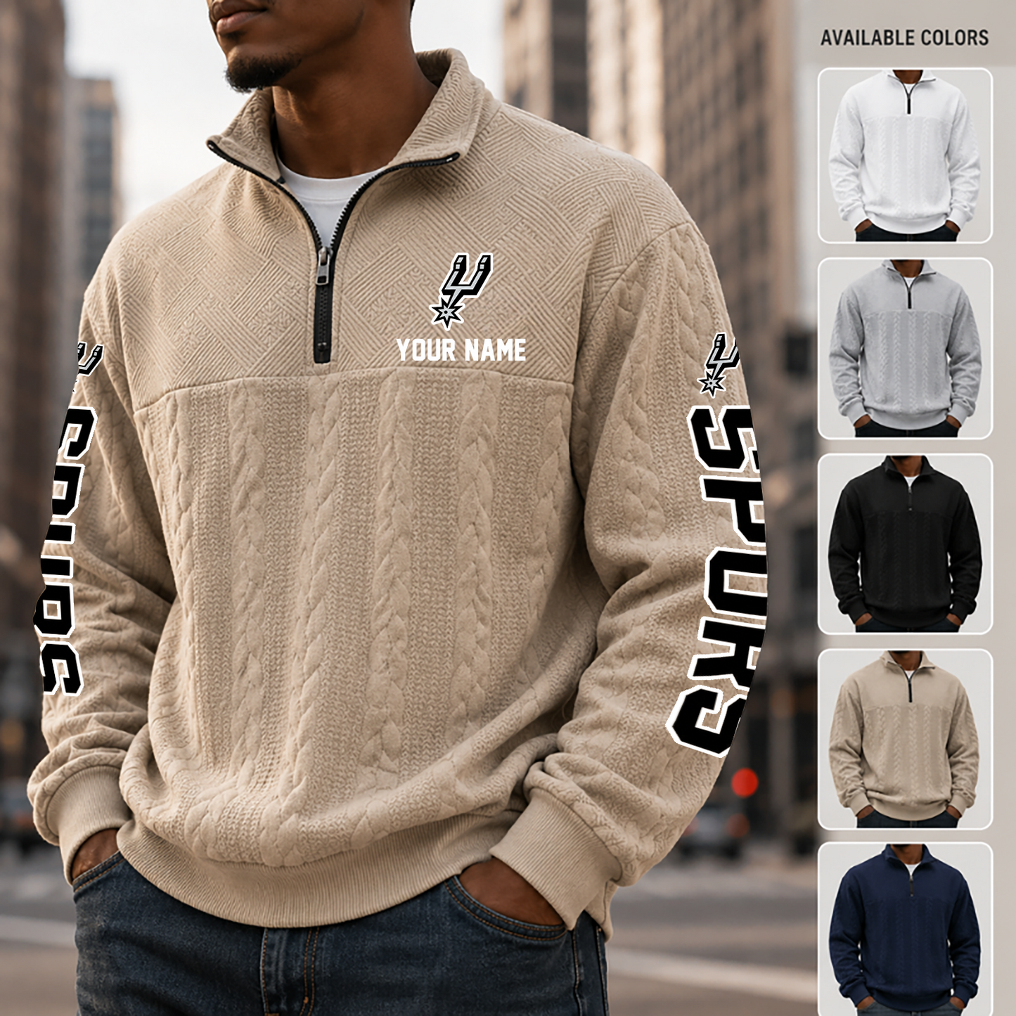 [HOT DEAL] NEW CUSTOMIZED NBA23 SAS SAN ANTONIO SPURS MULTICOLOR QUARTER-ZIP SWEATSHIRT