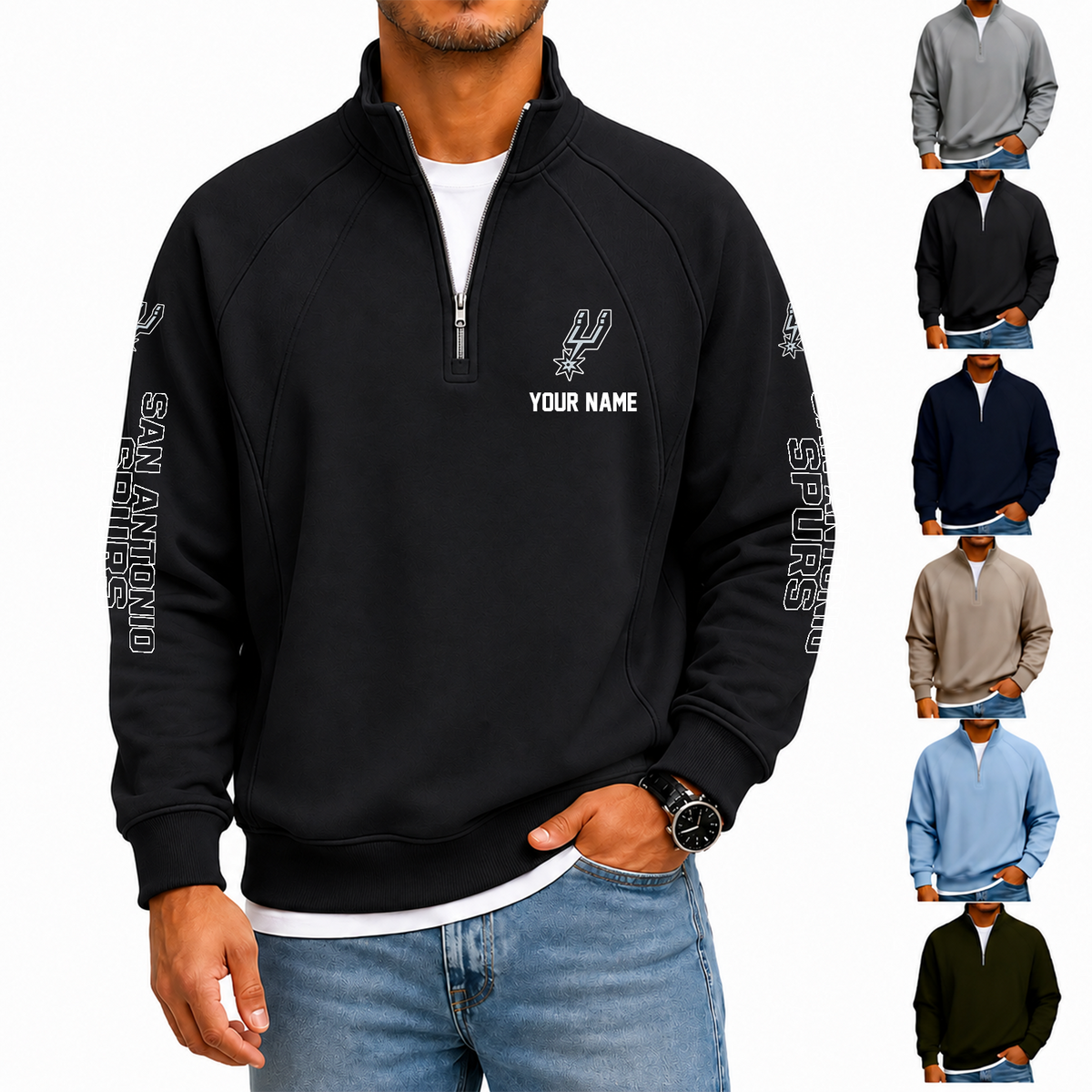 [HOT DEAL] NEW CUSTOMIZED NBA23 SAS SAN ANTONIO SPURS  MEN'S QUARTER ZIP PULLOVER