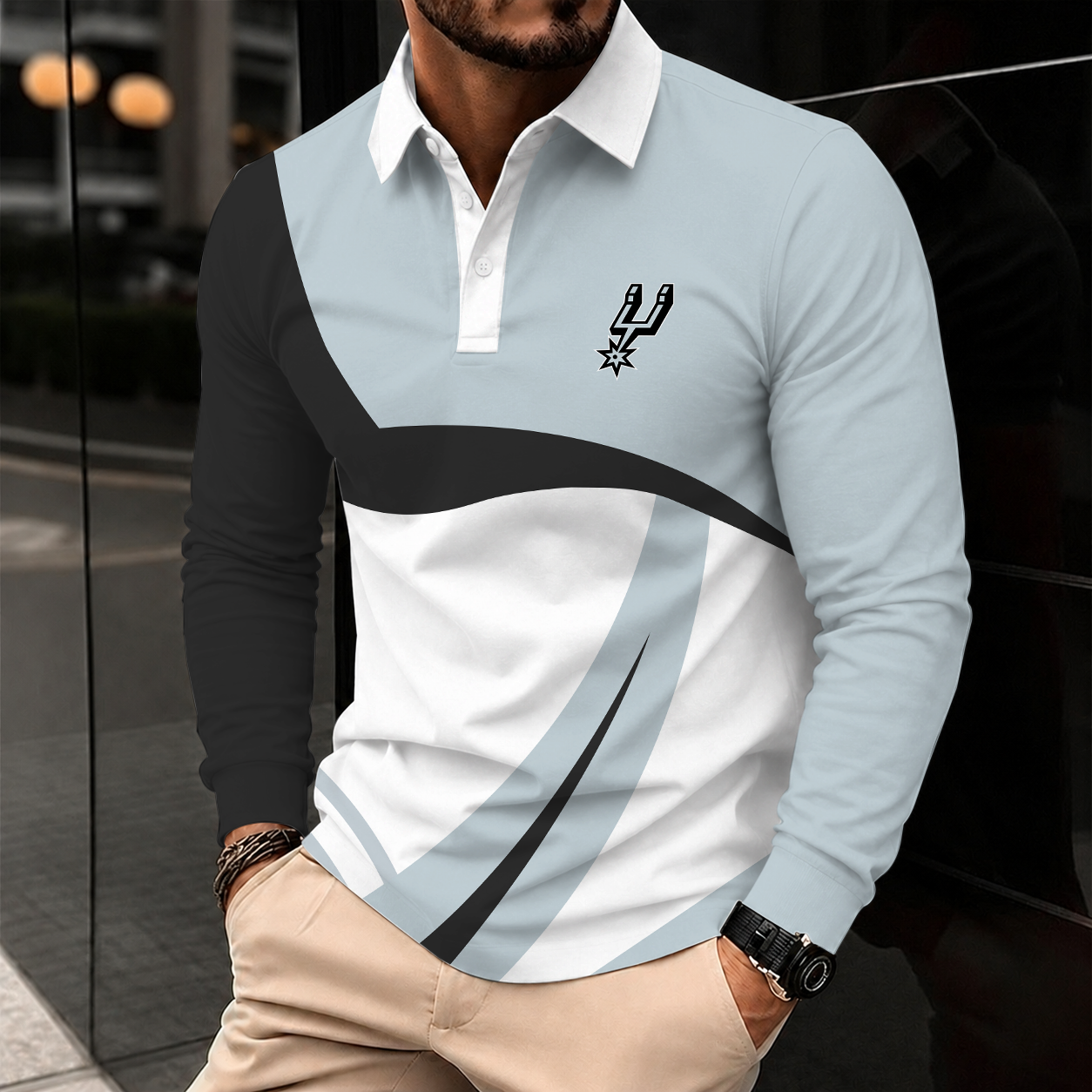 [HOT DEAL] NEW CUSTOMIZED NBA23 SAS SAN ANTONIO SPURS MEN LONG SLEEVE POLO