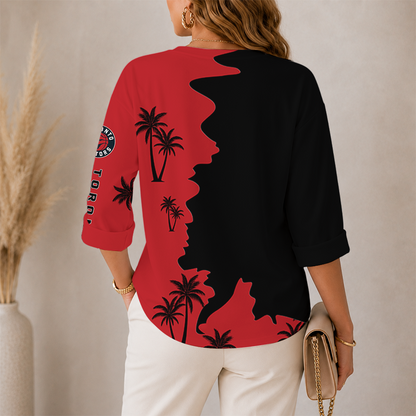 [HOT DEAL] NEW CUSTOMIZED NBA24 TRA TORONTO RAPTORS WOMEN'S V-NECK LONG SLEEVE SHIRT