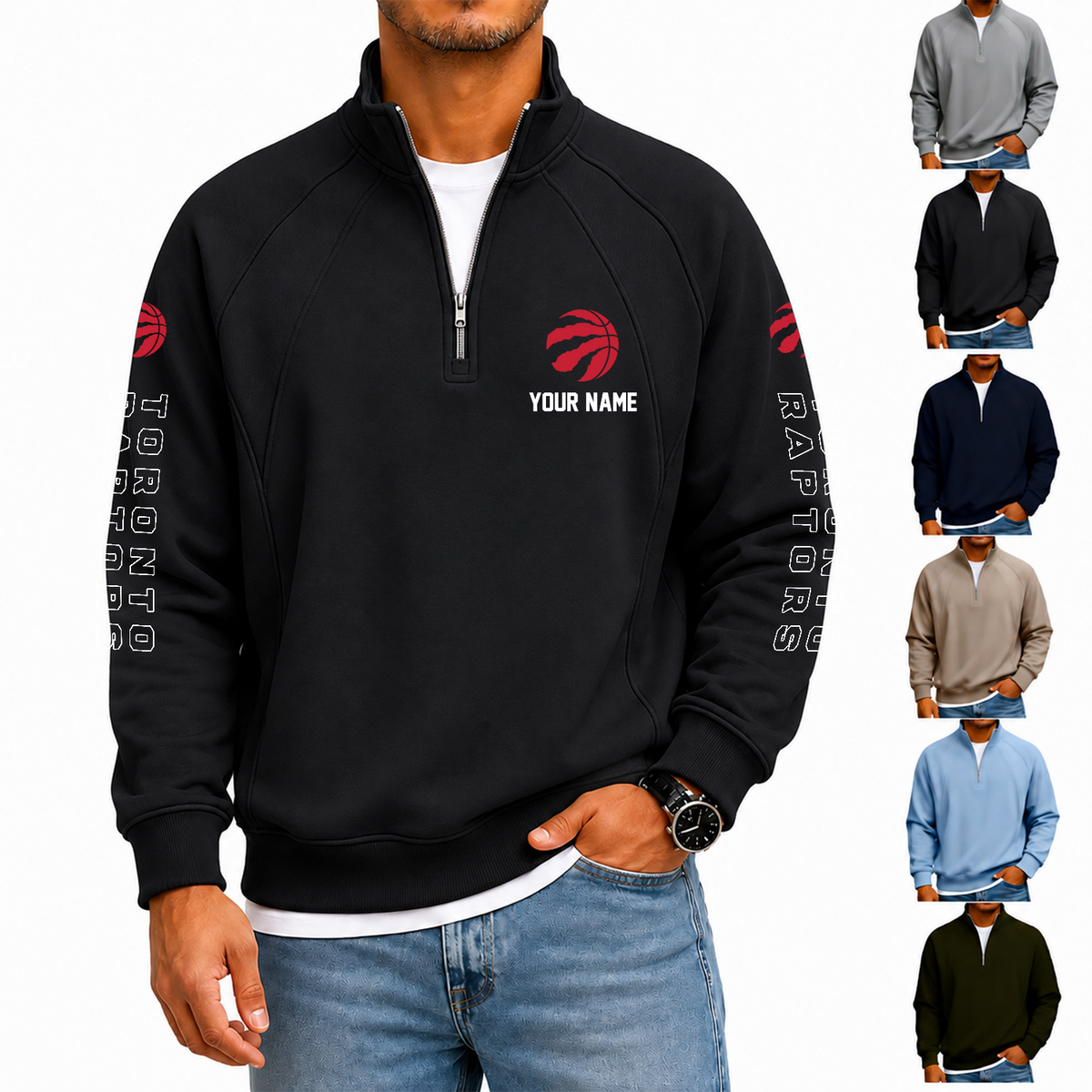 [HOT DEAL] NEW CUSTOMIZED NBA24 TRA TORONTO RAPTORS  MEN'S QUARTER ZIP PULLOVER