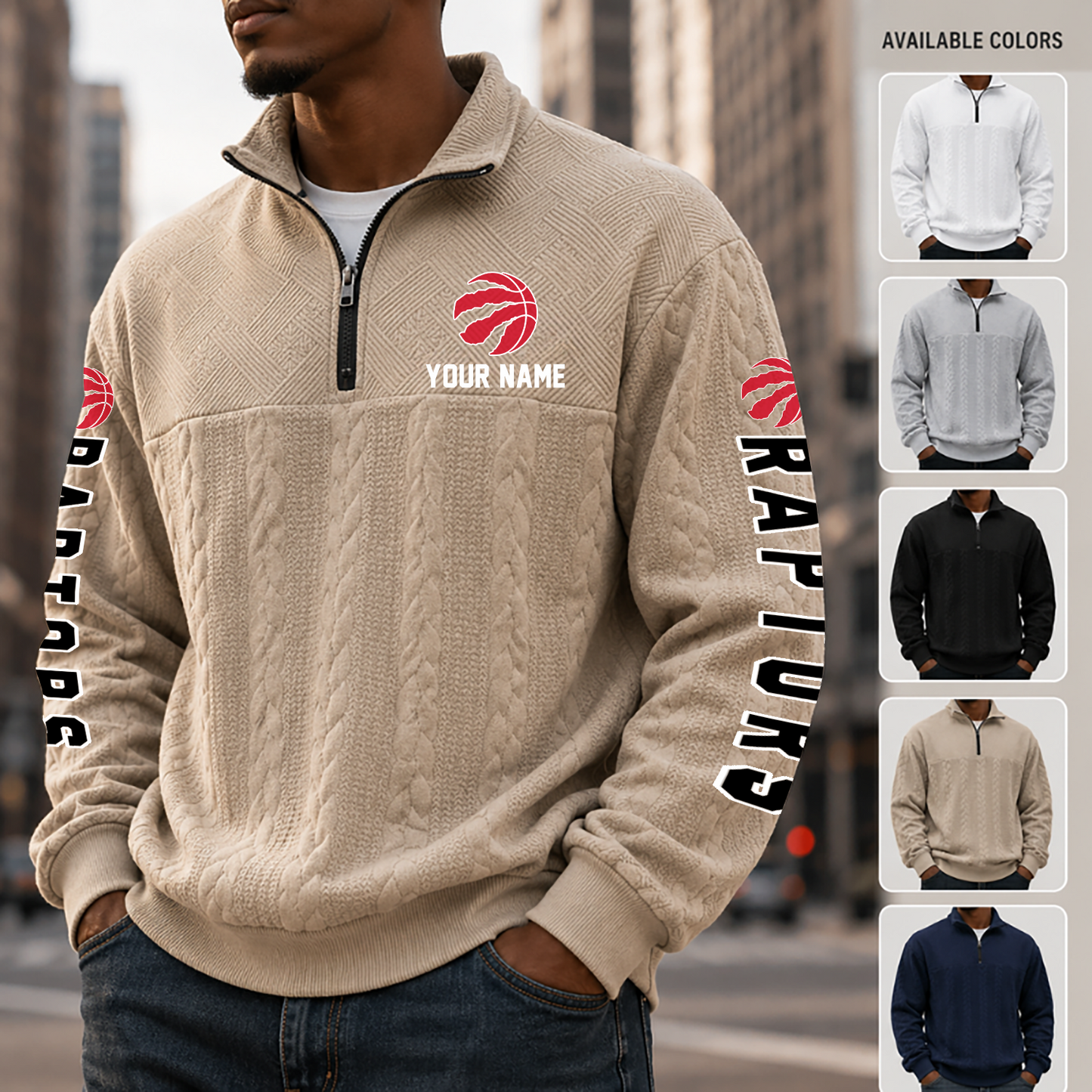 [HOT DEAL] NEW CUSTOMIZED NBA24 TRA TORONTO RAPTORS MULTICOLOR QUARTER-ZIP SWEATSHIRT