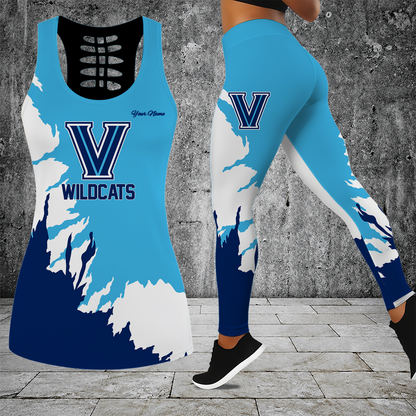 [FAN FAVORITE] NEW CUSTOMIZED NCAA MAM24 VIW VILLANOVA WILDCATS STRAPPY HOLLOW TANK TOP & LEGGINGS SET