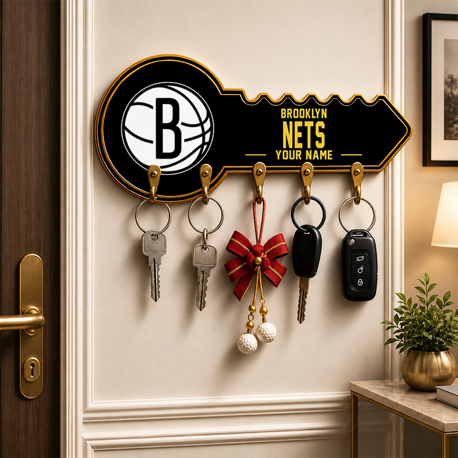 [HOT DEAL] NEW CUSTOMIZED NBA25 BNE BROOKLYN NETS WALL KEY HOLDER FOR HOME