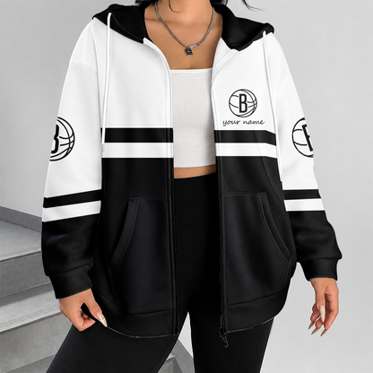 [HOT DEAL] NEW CUSTOMIZED NBA25 BNE BROOKLYN NETS ZIP HOODIE