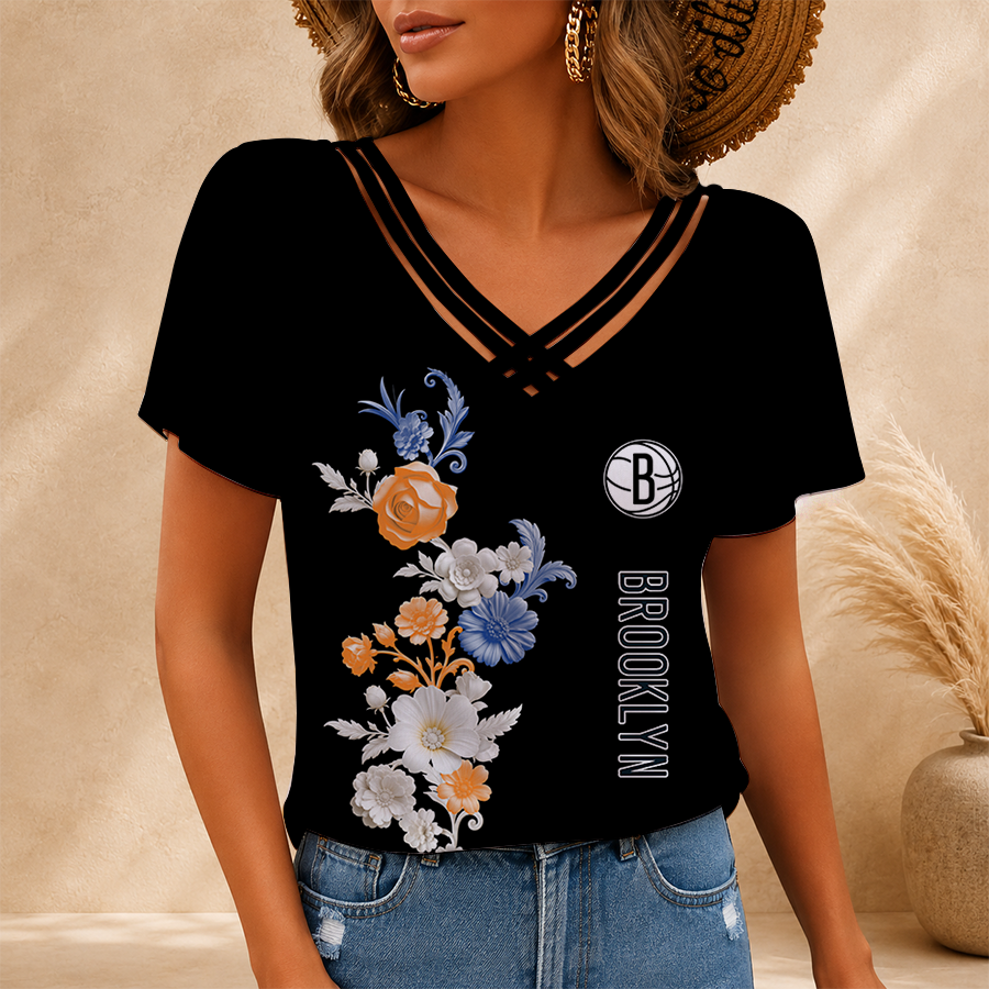 [HOT DEAL] NEW CUSTOMIZED NBA25 BNE BROOKLYN NETS V-NECK SHIRT