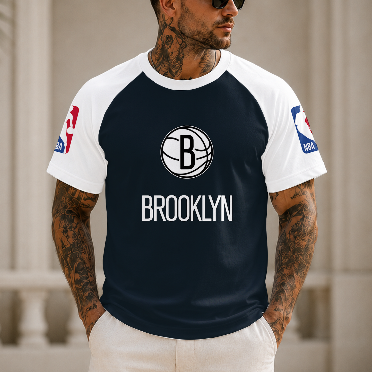 [HOT DEAL] NEW CUSTOMIZED NBA25 BNE BROOKLYN NETS RAGLAN TEE