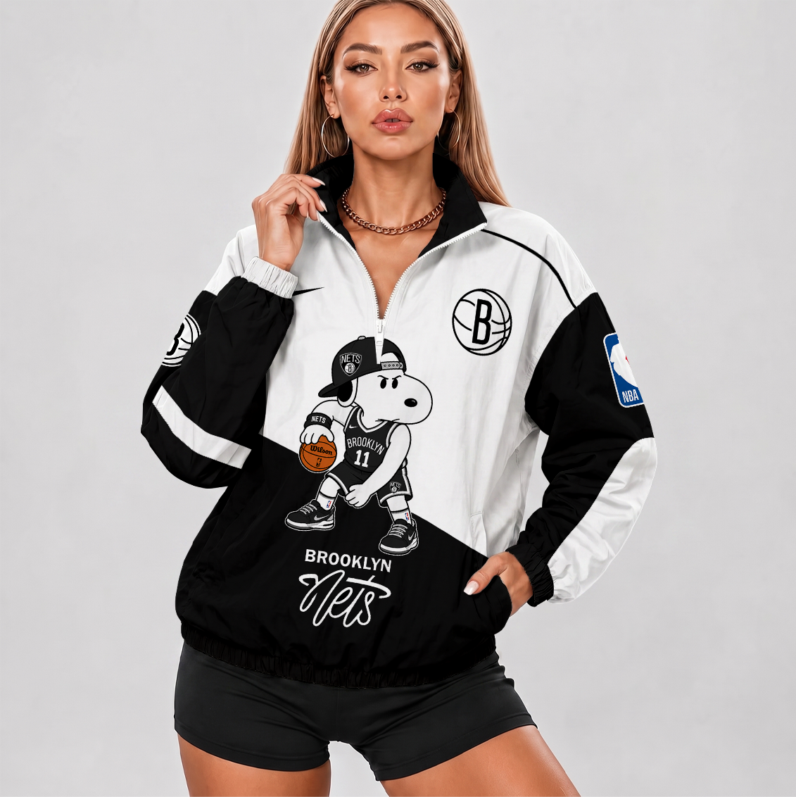 [HOT DEAL] NEW CUSTOMIZED NBA25 BNE BROOKLYN NETS V-NECK ZIPPER SWEATSHIRT JACKET