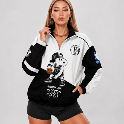 [HOT DEAL] NEW CUSTOMIZED NBA25 BNE BROOKLYN NETS V-NECK ZIPPER SWEATSHIRT JACKET