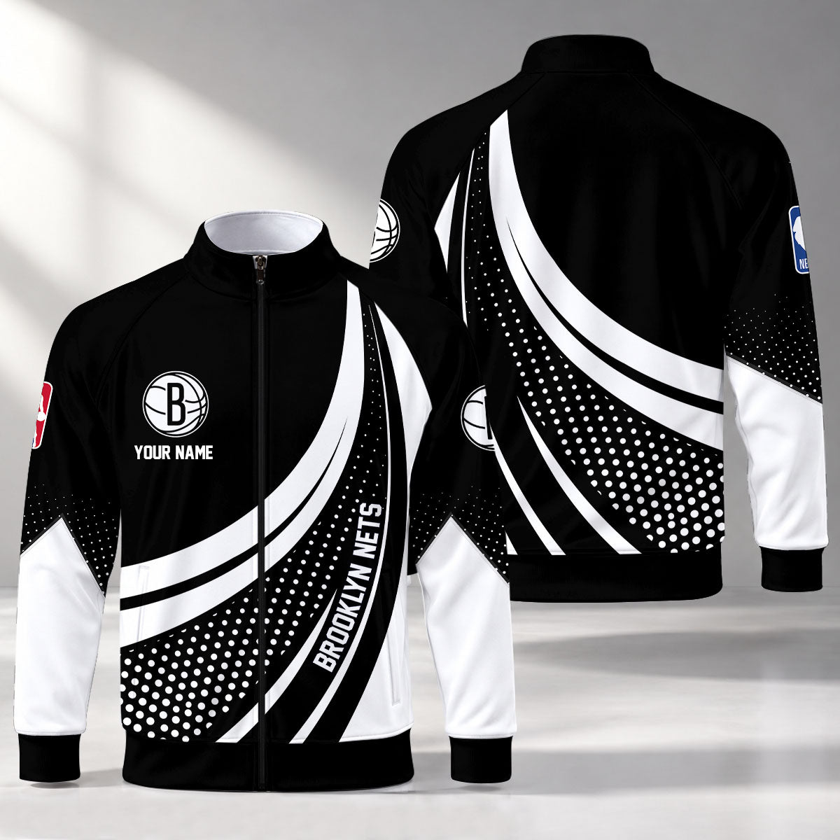 [HOT DEAL] NEW CUSTOMIZED NBA25 BNE BROOKLYN NETS STAND COLLAR JACKET