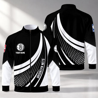 [HOT DEAL] NEW CUSTOMIZED NBA25 BNE BROOKLYN NETS STAND COLLAR JACKET