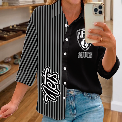 [HOT DEAL] NEW CUSTOMIZED NBA25 BNE BROOKLYN NETS WOMEN CASUAL SHIRT FOR FAN