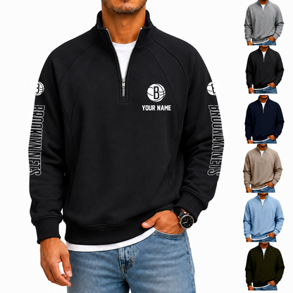 [HOT DEAL] NEW CUSTOMIZED NBA25 BNE BROOKLYN NETS  MEN'S QUARTER ZIP PULLOVER