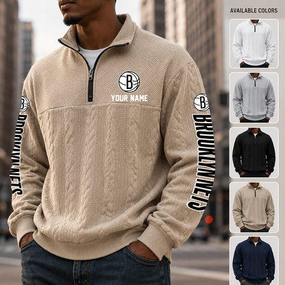[HOT DEAL] NEW CUSTOMIZED NBA25 BNE BROOKLYN NETS MULTICOLOR QUARTER-ZIP SWEATSHIRT