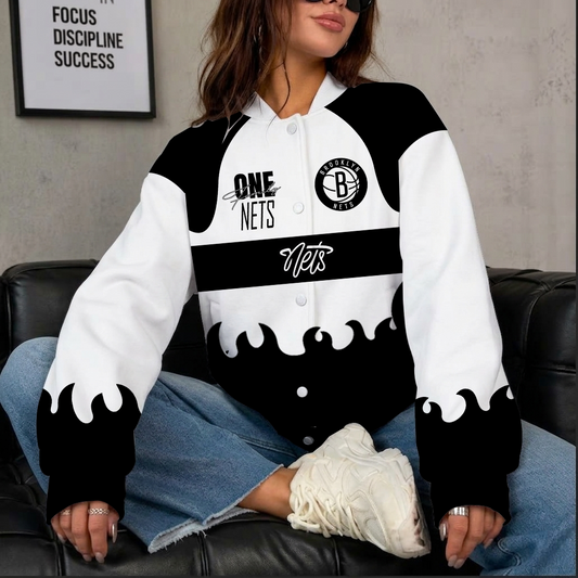 [HOT DEAL] NEW CUSTOMIZED NBA25 BNE BROOKLYN NETS BASEBALL JACKET, SATIN VARSITY JACKET
