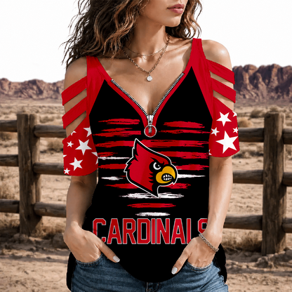 [FAN FAVORITE] NEW CUSTOMIZED NCAA MAM25 ULC LOUISVILLE CARDINALS STRAPPY COLD-SHOULDER TOP