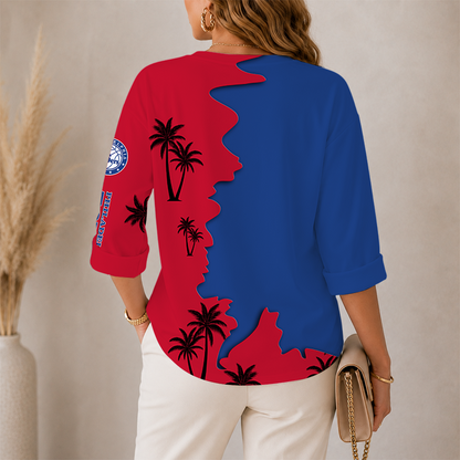 [HOT DEAL] NEW CUSTOMIZED NBA26 P76 PHILADELPHIA 76ERS WOMEN'S V-NECK LONG SLEEVE SHIRT