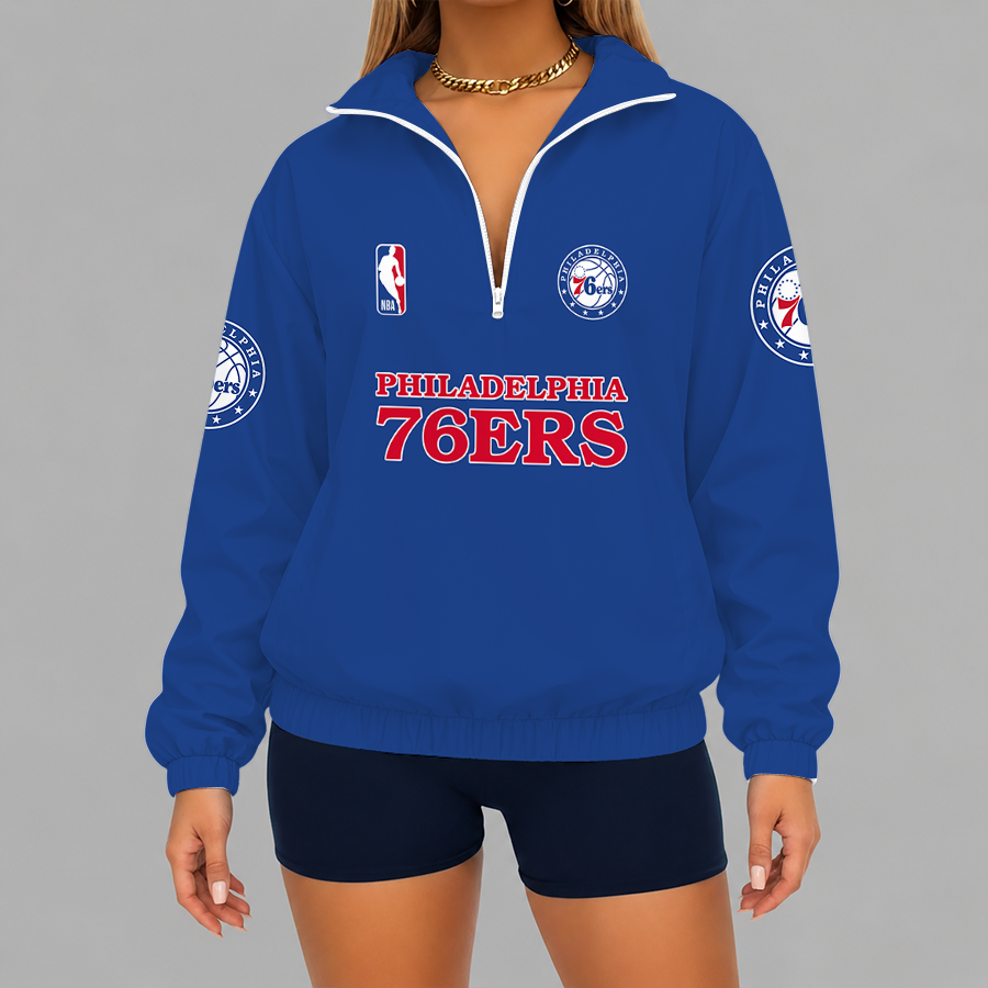 [HOT DEAL] NEW CUSTOMIZED NBA26 P76 PHILADELPHIA 76ERS V-NECK ZIPPER SWEATSHIRT JACKET